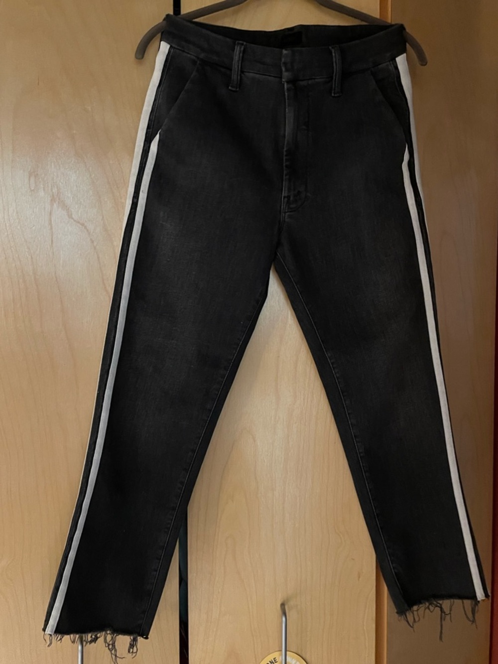 MOTHER women’s charcoal denim with white side tape